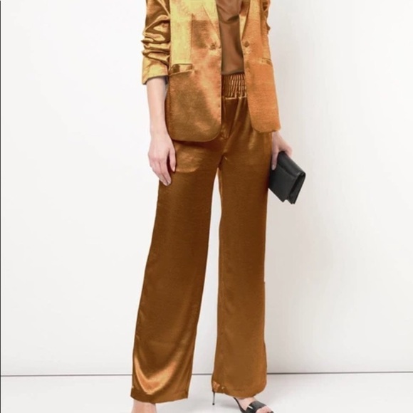 cinq a sept Pants - CINQ A SEPT Kylie Satin High-Rise Pants: Cinnamon